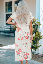 Midikleid mit Blumenmuster, seitlichen Schlitzen und Manschettenärmeln